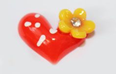 Серединка "Сердце с камешком". 2 см. Красное