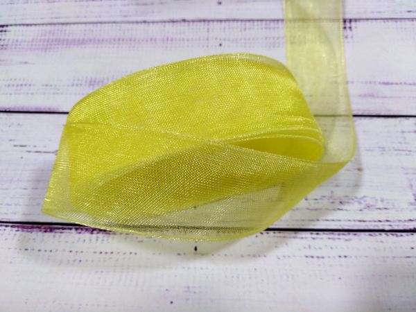Стрічка органза 25 мм Світло-жовта 1 м