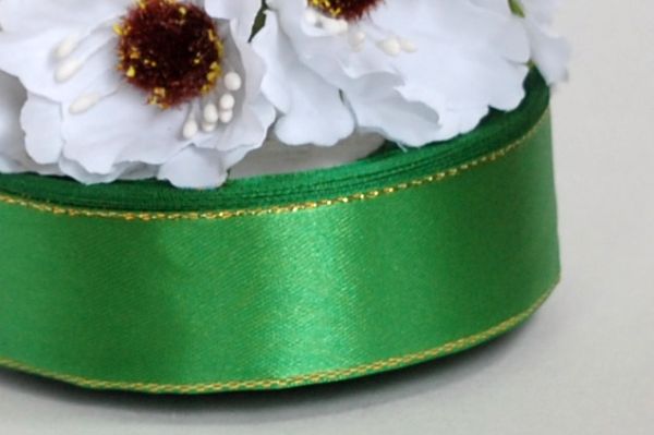 Стрічка атласна з люрексом. Ширина 2,5 см. Зелена