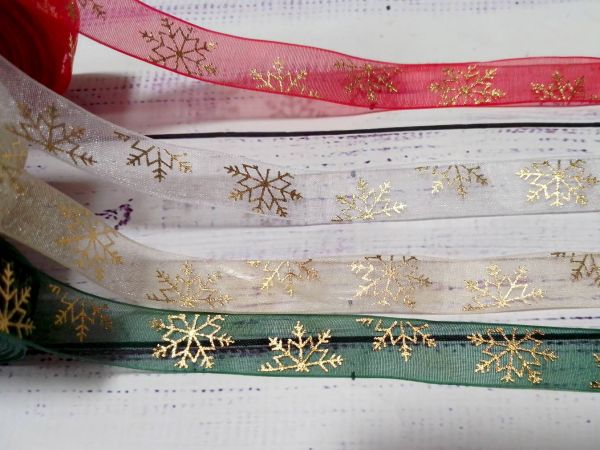 Стрічка органза. Червона. Сніжинка. Ширина 2,5 см