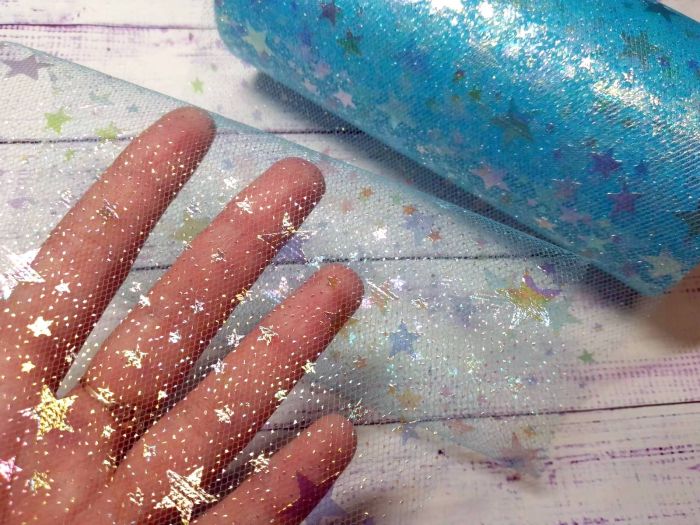 Фатин. Блакитний з зірочками. Ширина 15 см