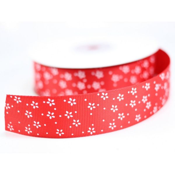 Репсова стрічка 25 мм. Мілкі квіти на червоном