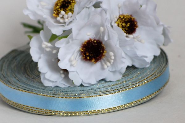 Стрічка атласна. Ширина 1 см. Блакитний з золотим люрексом