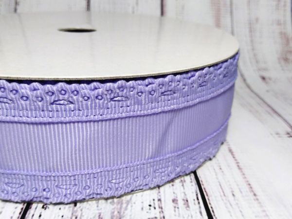Репсова стрічка, ажурний край. 3,5 см. Бузковий