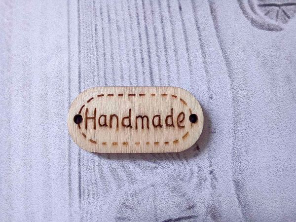Нашивка дерев'яна 25*10 мм Hand Made 1 шт