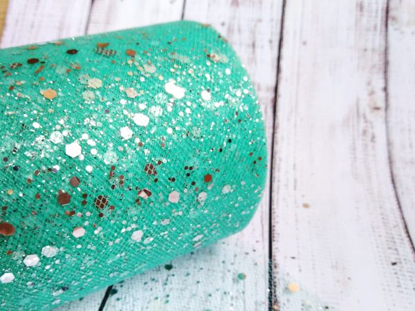 Фатин. Бірюзовий з глітером. Ширина 15 см