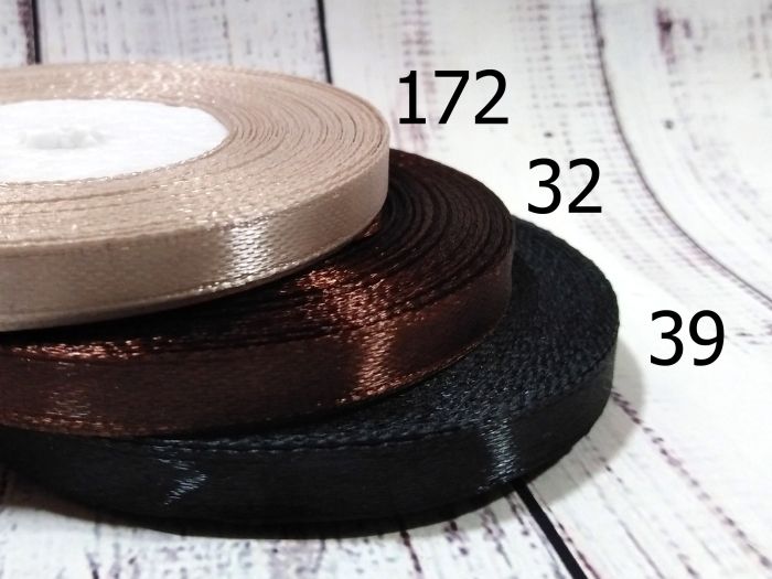 Стрічка атласна 6 мм. Моток 22,5 м. №32 Темно-коричневий