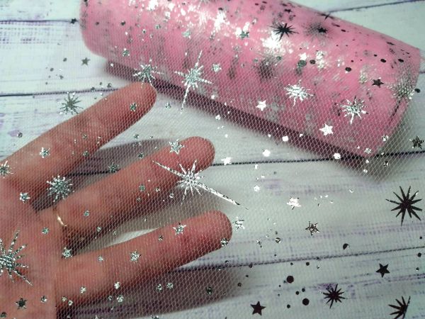 Фатин. Рожевий з зірками. Ширина 15 см