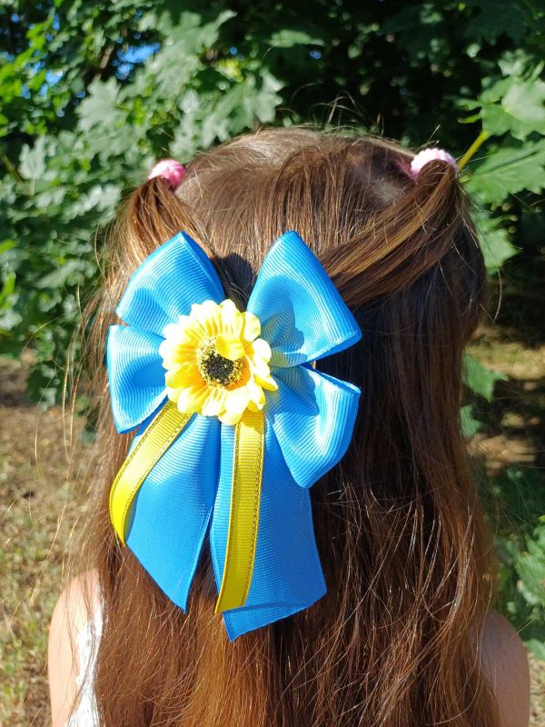 Бант з квіткою  15*15 см Блакитний 1 шт