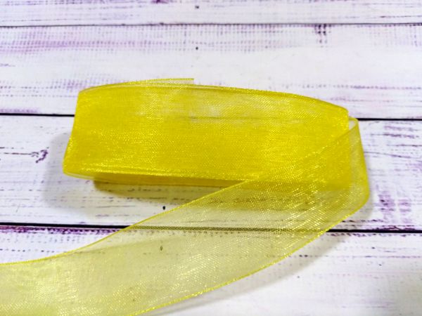 Стрічка органза 25 мм Жовта 1 м
