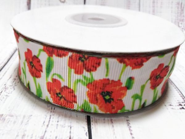 Репсова стрічка, маки. Ширина 2,5 см