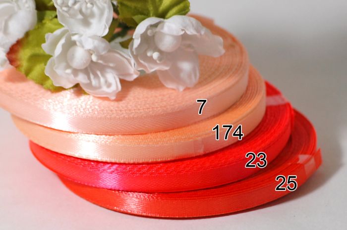 Лента атласная. Ширина 6 мм. Красно-коралловый №23. Мин. 5 м
