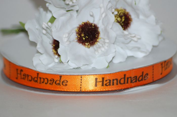 Стрічка атласна 10 мм "Hand Made" Помаранчова 1 м