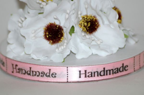 Стрічка атласна "Hand Made". Рожева. Ширина 1 см