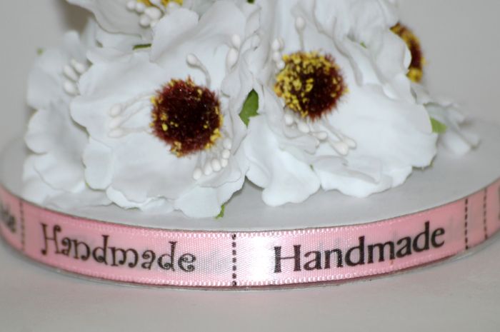 Стрічка атласна "Hand Made". Рожева. Ширина 1 см