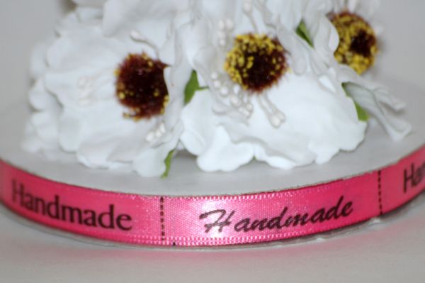 Стрічка атласна "Hand Made". Малинова. Ширина 1 см