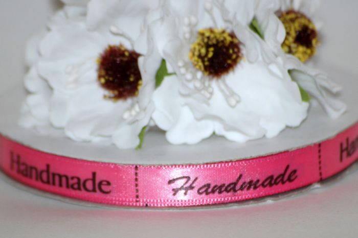 Стрічка атласна "Hand Made". Малинова. Ширина 1 см