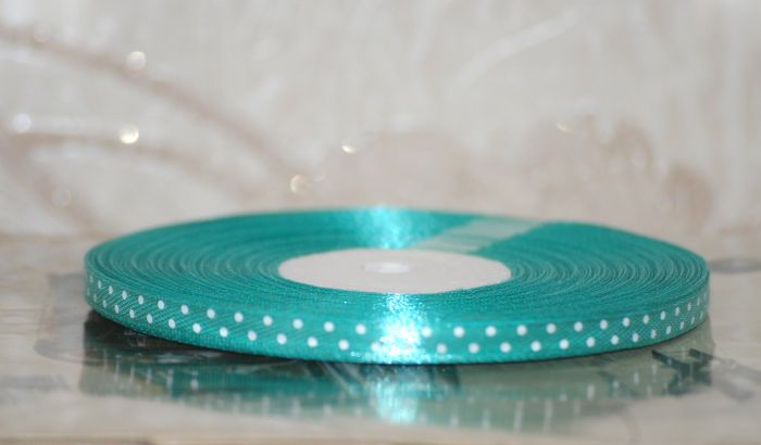 Стрічка атласна в горох 6 мм Бірюзова 1 м